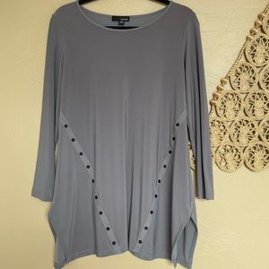 Sun Kim Three Quarter Sleeve Tunic, Mushroom Gray, Size XS